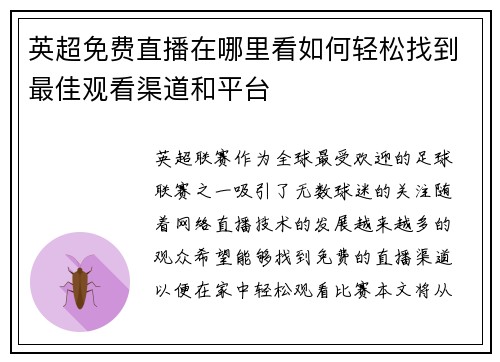 英超免费直播在哪里看如何轻松找到最佳观看渠道和平台